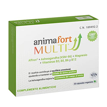 Ashwagandha KSM-66 + Azafrán + Magnesio + Vitamina B12 | Estrés, Equilibrio Mental, Estabilidad Emocional y Relax | 30 Cápsulas | AnimaFort Multi
