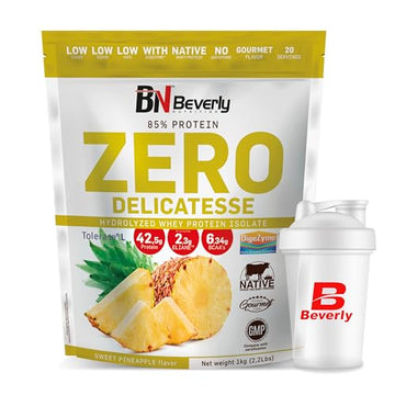 Beverly ZERO DELICATESSE | 1 Kg | Proteína Hidrolizada Whey 85% | Con Digezyme y Tolerase | 1 Mes de uso | Masa muscular, Fuerza y Recuperación | Shaker Gratis | Delicioso Sabor (PIÑA)