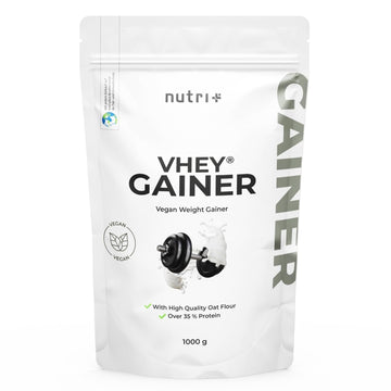 Nutri+ Ganador de Peso Vegano 1 kg Brownie de Chocolate - Vhey Gainer Mass sin Azúcar, Creatina y Maltodextrina - Sin Lactosa + Alto en Calorías 1000 g