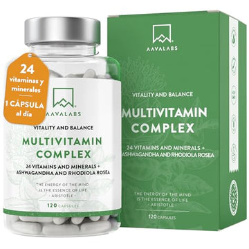 Multivitaminas con 24 Vitaminas y Minerales - Multivitaminas mujer y hombre - con Ashwagandha y Rhodiola Rosea - Multivitaminas y Minerales - 120 Cápsulas Complejo Vitaminico