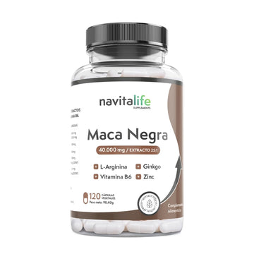 Maca negra 40.000mg Extracto 25:1 + Ginkgo Biloba, Zinc, L-Arginina y Vitamina B6. Potencia tu energía y agilidad mental| Mejora tus momentos más personales. 120 cápsulas