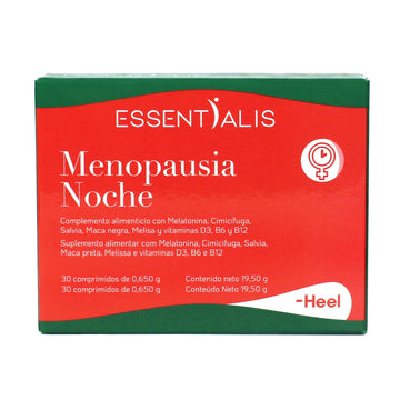 Essentialis Menopausia Noche–con Extractos de plantas, Melatonina y Vit. D, B6 y B12- Uso prolongado– 1 mes- Sin estrógenos ni soja