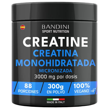 Bandini® Creatina en Polvo Micronizada - Monohidrato de Creatine 100% Puro para Rendimiento y Potencia Muscular - Sin Sabor - Incluye dosificador - 88 Porciones - 300 gramos Vegano - Creatine Powder
