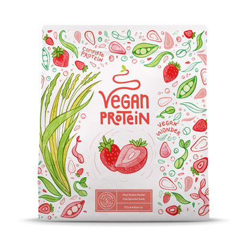 Proteína Vegana en Polvo | Sabor Fresa | 100% Proteina Vegana | 18g dosis Vegan Protein Powder de Guisante, Arroz y Girasol | Proteína Aislada para Masa Muscular | 600g | Alpha Foods