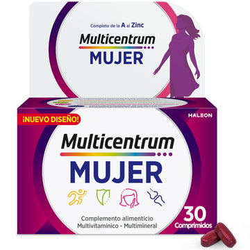 Multicentrum Mujer Complemento Alimenticio Multivitaminas Con 13 Vitaminas y 11 Minerales, Sin Gluten, 30 Comprimidos