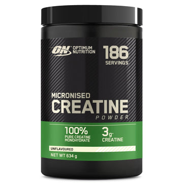 OPTIMUM NUTRITION Creatina en Polvo Micronizada, Polvo de Monohidrato de Creatina 100 % Puro para Rendimiento y Potencia Muscular, Batido de Proteínas sin Sabor, 186 Porciones, 634 g