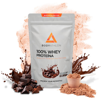 100% Whey Protein Chocolate – Proteina en Polv para Ganar Masa Muscular– de Suero de Leche- Protein Masa Muscular - Sin lecitina de soja, Sin Gluten- Bodyathlon (500g, Chocolate)