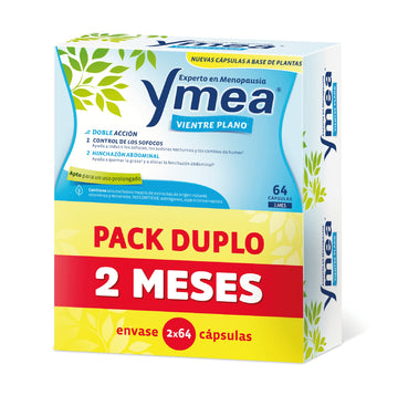Ymea Menopausia Vientre Plano, Sofocos e Hinchazón, Tratamiento 2 Meses - Pack Duplo 2 x 64 Cápsulas