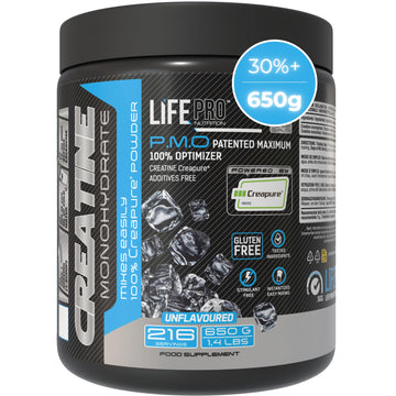 Creatina Monohidratada Creapure Life Pro 650g – Creatina Micronizada Pura, Hasta 216 Tomas – Sin Gluten, Para Fuerza, Energía y Recuperación Muscular – Calidad Alemana Garantizada