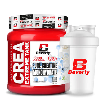 Beverly CREA EXTREME 100% Creatina Monohidrato | 300 gr - 60 tomas | Mezclador gratis | Sin sabor | Masa Muscular, Resistencia, Fuerza | Vegan | Sin gluten