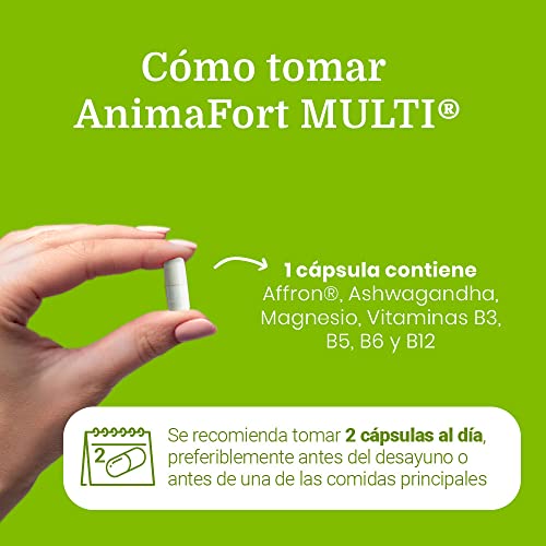 Ashwagandha KSM-66 + Azafrán + Magnesio + Vitamina B12 | Estrés, Equilibrio Mental, Estabilidad Emocional y Relax | 30 Cápsulas | AnimaFort Multi