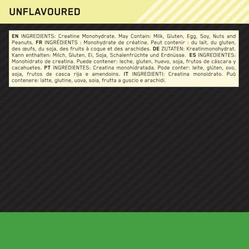 OPTIMUM NUTRITION Creatina en Polvo Micronizada, Polvo de Monohidrato de Creatina 100 % Puro para Rendimiento y Potencia Muscular, Batido de Proteínas sin Sabor, 186 Porciones, 634 g
