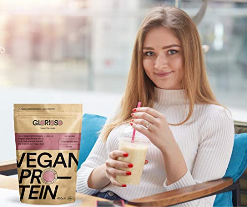Proteína Vegana Sabor Vainilla en Polvo 100% - 400 g - Ideal para Dietas, Aumentar o Mantener Masa Muscular - Sin Lactosa ni Gluten - Glorioso Super Nutrients