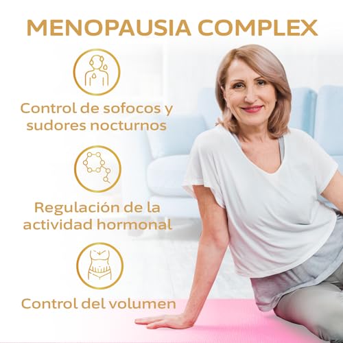 Lazarraga Tratamiento para la Menopausia - Control de sofocos - Alivia la hinchazón abdominal, Vegano, 180 cápsulas, con vitamina B6, B12, D3 - sin soja ni conservantes - Suministro para 3 Meses