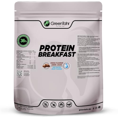 Green Tahr Desayuno Proteico Vegano en Polvo Sabor Chocolate 1kg, Con Avena y Proteína de Levadura, Ideal para Batido de Proteínas, Sin Gluten, Sin Azúcares Añadidos, Apto para Masa Muscular