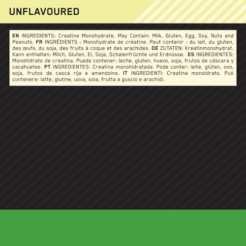 OPTIMUM NUTRITION Creatina en Polvo Micronizada, Polvo de Monohidrato de Creatina 100 % Puro para Rendimiento y Potencia Muscular, Sin Sabor, 93 Porciones, 317 g
