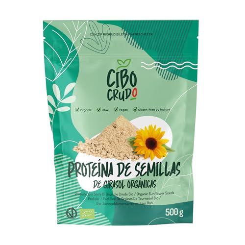 Proteína de Semillas de Girasol en Polvo Orgánica y Cruda - 500g. Proteínas Vegetales y Veganas Ecológicas Sin Lactosa y Sin Gluten. Fuente de Aminoácidos y Fibra. Organic and Vegan Protein Powder.