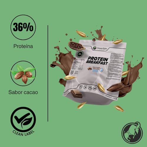 Green Tahr Desayuno Proteico Vegano en Polvo Sabor Chocolate 1kg, Con Avena y Proteína de Levadura, Ideal para Batido de Proteínas, Sin Gluten, Sin Azúcares Añadidos, Apto para Masa Muscular