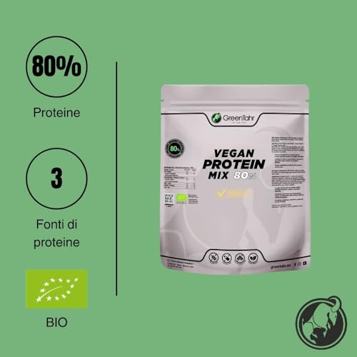 Green Tahr Proteína de Guisante, Cáñamo y Arroz Sin Sabor 80% 750g, Proteína Vegana en Polvo Sin Lactosa, Sin Azúcar y Sin Gluten, Proteínas para Masa Muscular, Vegan Protein Origen No Animal