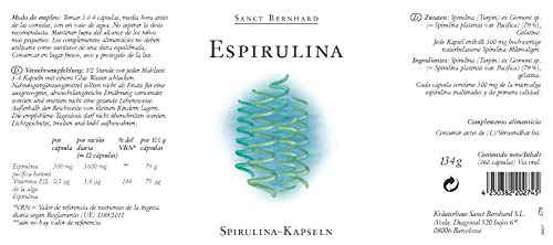 Espirulina pacifica de Hawaii - 360 Cápsulas - por su elevada pureza la spirulina pacifica Hawaii está considerada la más nutritiva, 300 mg de espirulina por cápsula - Sanct Bernhard - Cebanatural