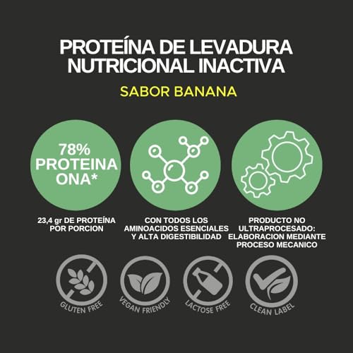 Green Tahr Proteína de Levadura Nutricional Sabor Plátano 78% 750g, Proteína Vegana en Polvo Sin Lactosa Sin Azúcar y Sin Gluten, Proteínas para Masa Muscular, Vegan Protein Origen No Animal