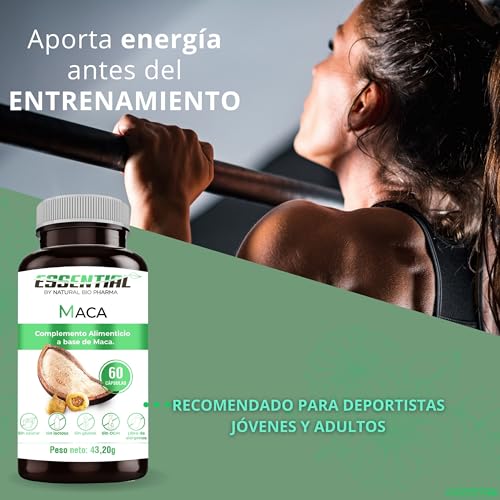 Maca Andina en Cápsulas. Potente Suplemento, 4.000mg Concentrado (4:1) Energía, Resistencia, Memoria, Líbido, Inmunidad y Equilibrio Hormonal - 60 Caps Fabricado en España.
