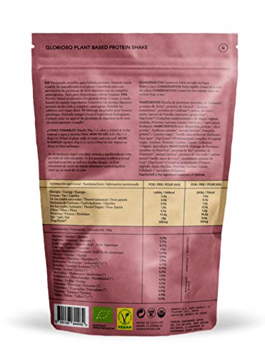 Proteína Vegana Sabor Vainilla en Polvo 100% - 400 g - Ideal para Dietas, Aumentar o Mantener Masa Muscular - Sin Lactosa ni Gluten - Glorioso Super Nutrients