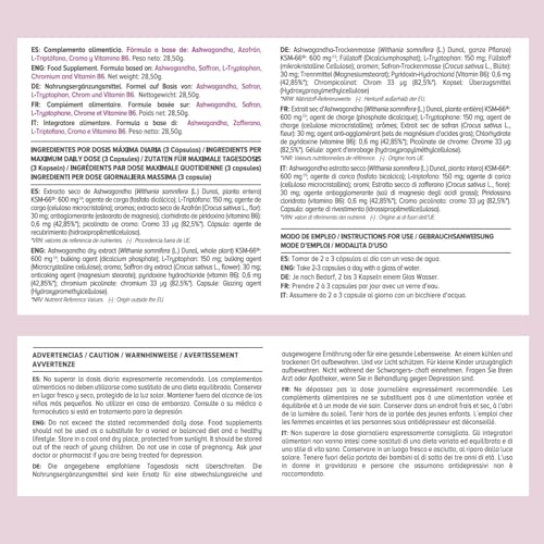 Ashwagandha KSM-66 con Azafrán + Triptófano + Vitamina B6 y Cromo | Apoyo al Bienestar General y Descanso Óptimo | Ingredientes de Origen Vegetal para Balance Diario | 60 Cápsulas Veganas