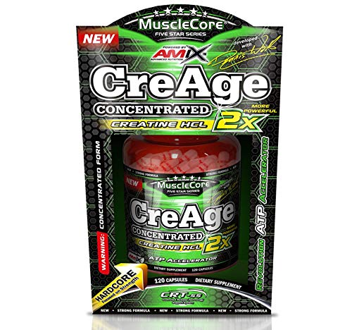 AMIX - Complemento Alimenticio - MuscleCore CreAge - 120 Cápsulas - Fórmula con Clorhidrato de Creatina - Aumenta la Fuerza y la Resistencia - Suplementos para Ganar Masa Muscular - Creatina Amix