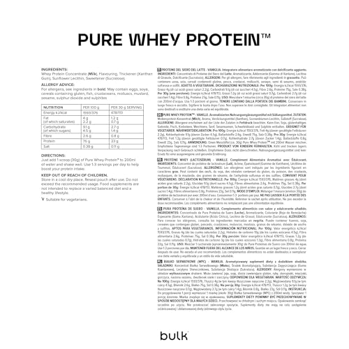 Bulk Pure Whey Protein, Vainilla, 1kg, 33 Dosis