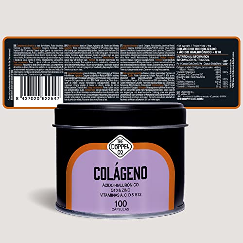 Colágeno con Ácido Hialurónico, Coenzima Q10, Zinc, Vitamina C, A, D y B12 - Máxima Dosis - Colágeno para las Articulaciones Fuertes, Piel Tersa, Huesos y Cabello - Colágeno Hidrolizado