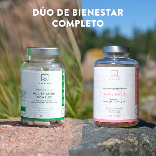 Multivitaminas con 24 Vitaminas y Minerales - Multivitaminas mujer y hombre - con Ashwagandha y Rhodiola Rosea - Multivitaminas y Minerales - 120 Cápsulas Complejo Vitaminico
