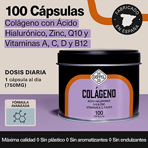 Colágeno con Ácido Hialurónico, Coenzima Q10, Zinc, Vitamina C, A, D y B12 - Máxima Dosis - Colágeno para las Articulaciones Fuertes, Piel Tersa, Huesos y Cabello - Colágeno Hidrolizado