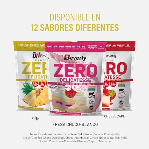 Beverly ZERO DELICATESSE | 1 Kg | Proteína Hidrolizada Whey 85% | Con Digezyme y Tolerase | 1 Mes de uso | Masa muscular, Fuerza y Recuperación | Shaker Gratis | Delicioso Sabor (PIÑA)