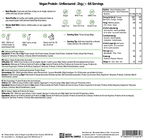 Protein Works - Proteína Vegana - 100% A Base de Plantas - Sin Gluten - Bajo en Grasas - Sin Sabor - 2 kg