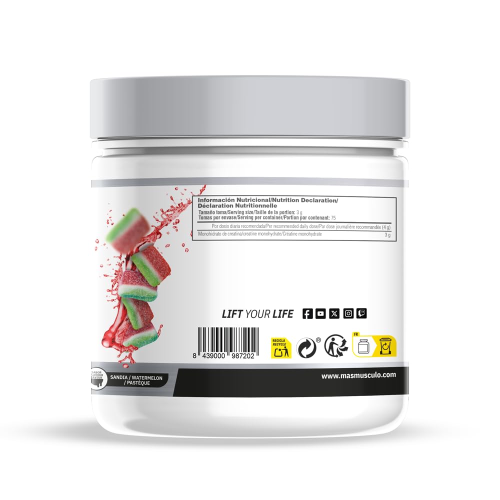 MM Supplements - Creatina Monohidrato 200 Mesh - 300 g - Aumenta la Fuerza y Masa Muscular - Mejora el Rendimiento Físico - Reduce la Fatiga - Sabor Sandías de Gominola