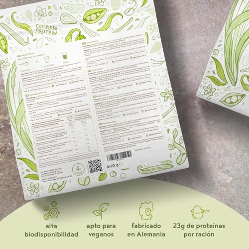Proteína Vegana en Polvo | Sin Sabor | 100% Proteina Vegana | 23g dosis Vegan Protein Powder de Guisante, Arroz, Girasol y Soja | Proteína Aislada para Masa Muscular | 600g | Alpha Foods