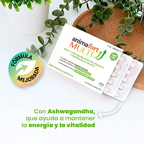 Ashwagandha KSM-66 + Azafrán + Magnesio + Vitamina B12 | Estrés, Equilibrio Mental, Estabilidad Emocional y Relax | 30 Cápsulas | AnimaFort Multi