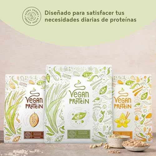 Proteína Vegana en Polvo | Sin Sabor | 100% Proteina Vegana | 23g dosis Vegan Protein Powder de Guisante, Arroz, Girasol y Soja | Proteína Aislada para Masa Muscular | 600g | Alpha Foods