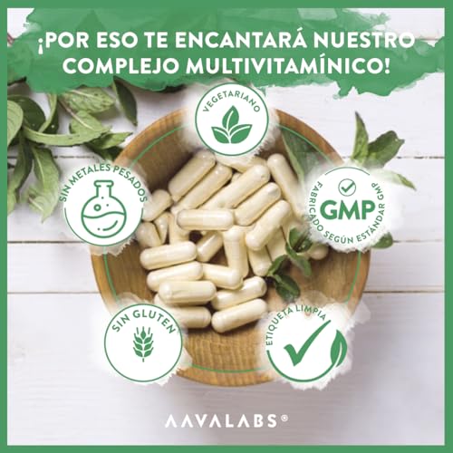 Multivitaminas con 24 Vitaminas y Minerales - Multivitaminas mujer y hombre - con Ashwagandha y Rhodiola Rosea - Multivitaminas y Minerales - 120 Cápsulas Complejo Vitaminico