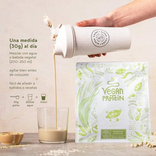 Proteína Vegana en Polvo | Sin Sabor | 100% Proteina Vegana | 23g dosis Vegan Protein Powder de Guisante, Arroz, Girasol y Soja | Proteína Aislada para Masa Muscular | 600g | Alpha Foods