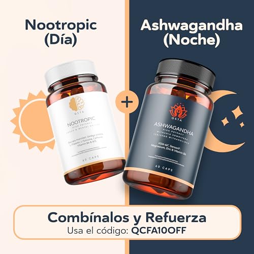 Ashwagandha KSM-66 con Sensoril (15-20% Withanolidos) - Alta Potencia Adaptógeno y Nootropico, Sueño Profundo, Bienestar, Energía, Concentración y Reducción de Cortisol, 2 Meses