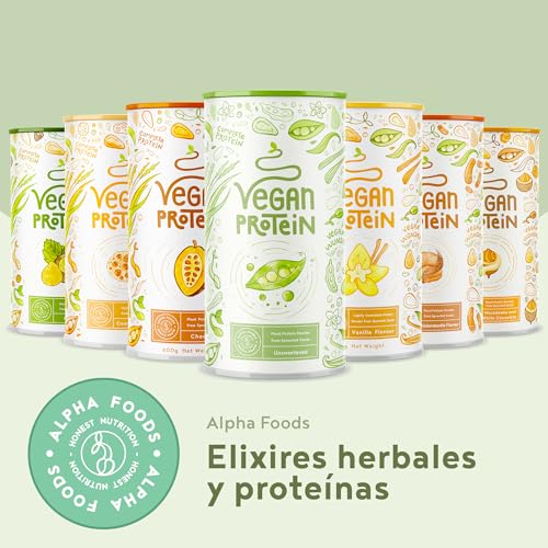 Proteína Vegana en Polvo | Sin Sabor | 100% Proteina Vegana | 23g dosis Vegan Protein Powder de Guisante, Arroz, Girasol y Soja | Proteína Aislada para Masa Muscular | 600g | Alpha Foods