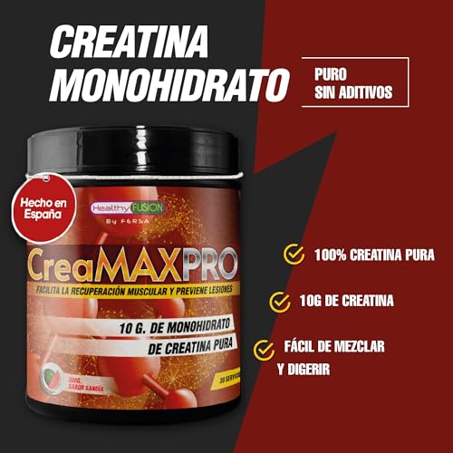 Healthy Fusion | 10.000mg/dosis de Creatina Monohidrato | Creatina 80mesh 100% pura y limpia | Mejora el rendimiento físico y aumenta el crecimiento muscular | 300 gr. Sabor Sandía