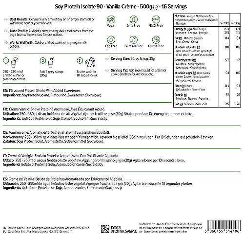 THE PROTEIN WORKS Proteína De Soja 90 (aislado) | Crema Alla | 100% Vegano | Procedente De Fuentes Sostenibles | Bajo En Grasas, Vainilla, 500 Gramo