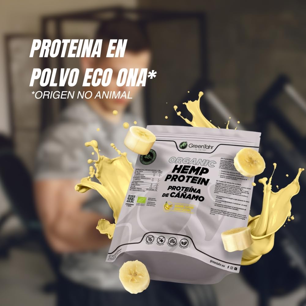 Green Tahr Proteína de Cáñamo Sabor Plátano 48% 750g, Vegana en Polvo para Ganar Masa Muscular, Sin Lactosa, Sin Azúcar y Sin Gluten, Vegan Protein Origen No Animal