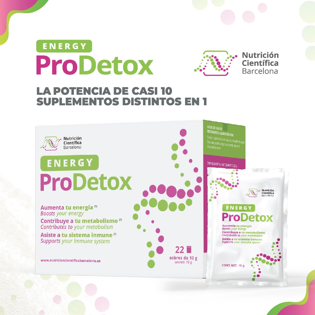 ENERGYPRODETOX - Ayuda a Cuerpo y Mente a Rendir Plenamente: Detox profundo, Energía instantánea, Antioxidante, Mejora Sistema Inmune y Microbiota, Aminoácidos + Vitaminas + Plantas - 22 sobres x 10g