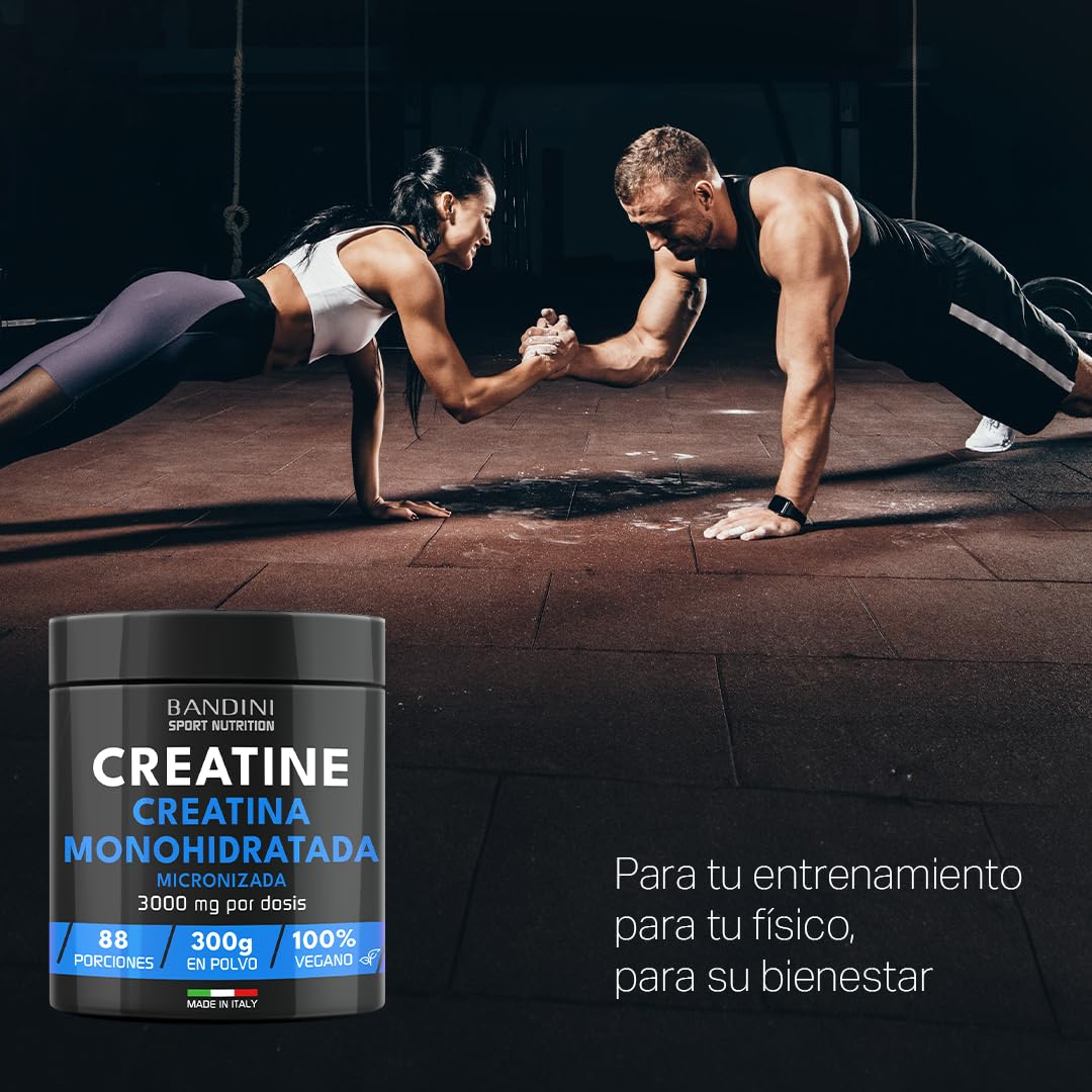 Bandini® Creatina en Polvo Micronizada - Monohidrato de Creatine 100% Puro para Rendimiento y Potencia Muscular - Sin Sabor - Incluye dosificador - 88 Porciones - 300 gramos Vegano - Creatine Powder