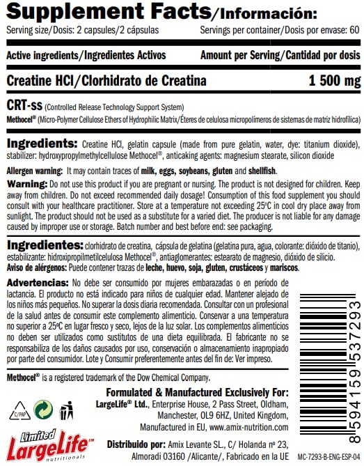 AMIX - Complemento Alimenticio - MuscleCore CreAge - 120 Cápsulas - Fórmula con Clorhidrato de Creatina - Aumenta la Fuerza y la Resistencia - Suplementos para Ganar Masa Muscular - Creatina Amix