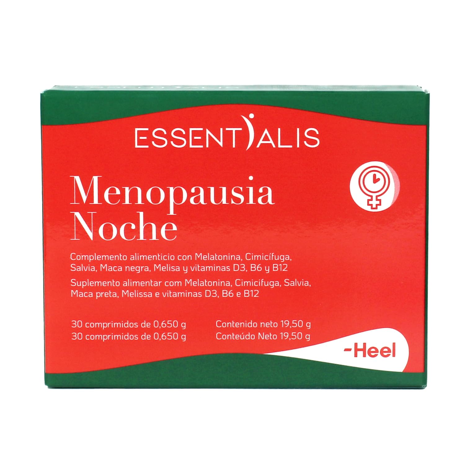 Essentialis Menopausia Noche–con Extractos de plantas, Melatonina y Vit. D, B6 y B12- Uso prolongado– 1 mes- Sin estrógenos ni soja